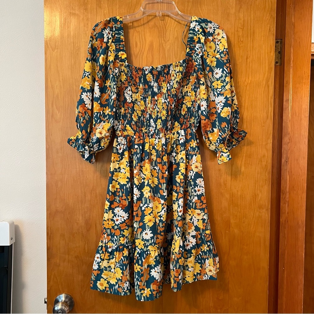 Jessica Simpson Multicolor Floral Long Sleeve Dress
